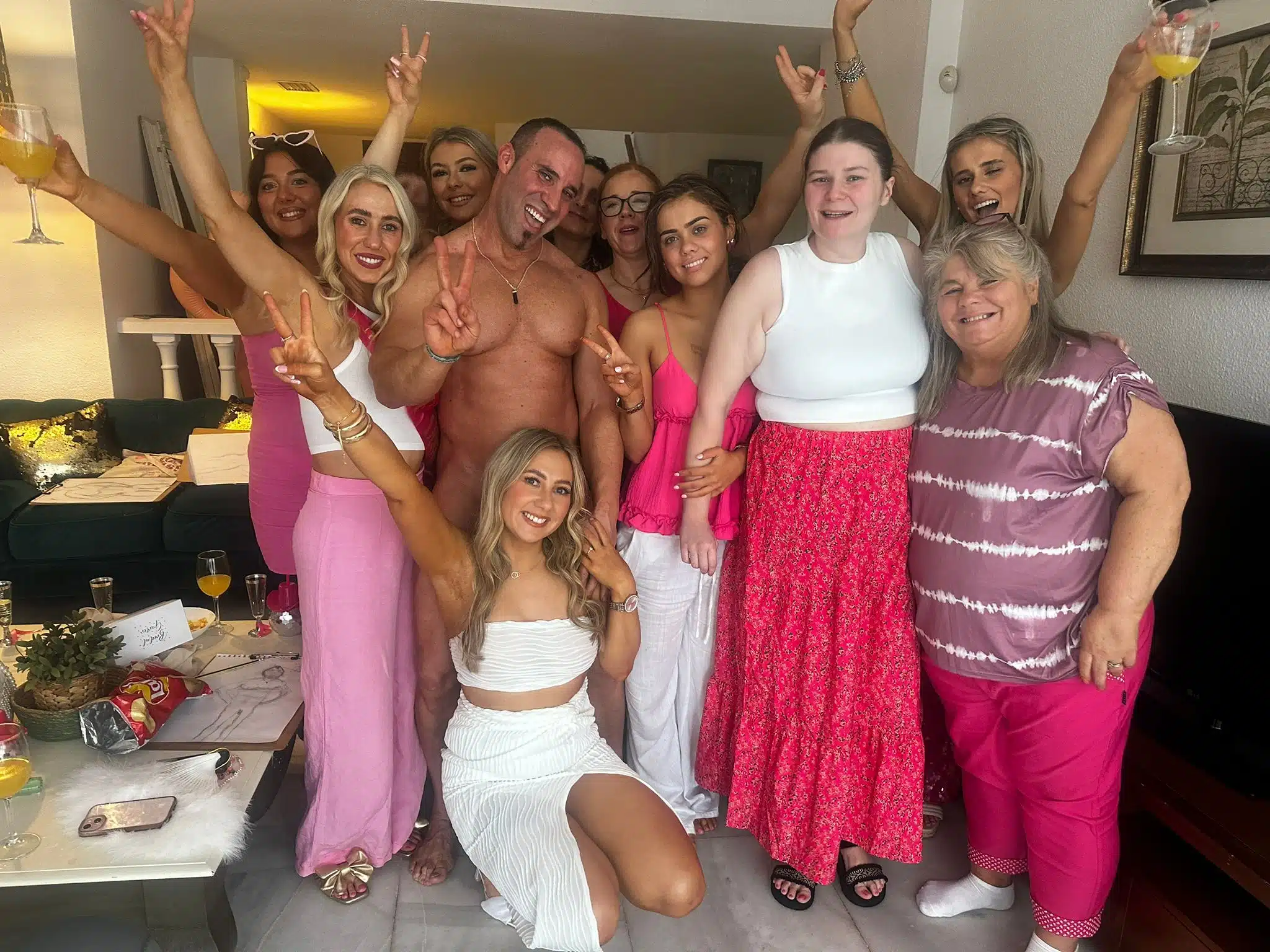 Group of Marbella Hens having a pool party at their villa 